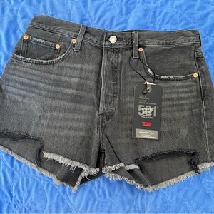 Levi's Black High-Rise Frayed Hem Denim Shorts